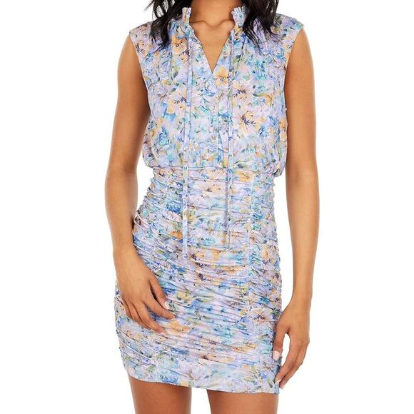 Laundry by Shelli Segal Rushed Bodycon Sleeveless Mini Dress Floral 14 NWT - Picture 1 of 10